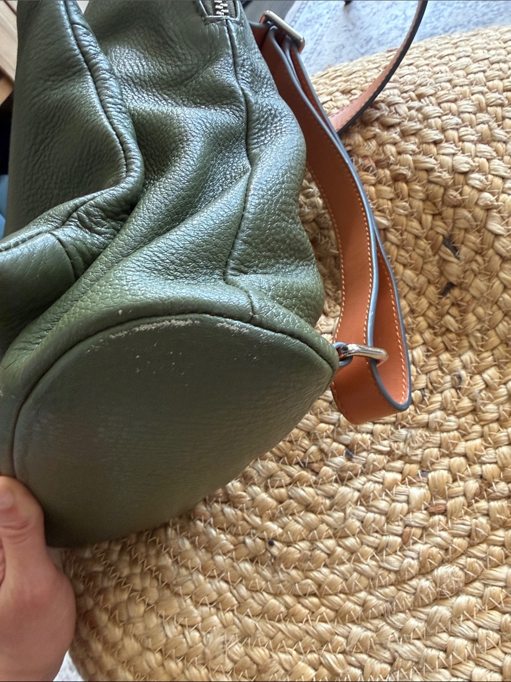 The Horse Olive Green Leather Backpack with Tan Straps - Picture 3 of 14